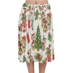 Christmas Texture, Pattern, Red, Tree, Craciun, Green, Christmas Velvet Flared Midi Skirt