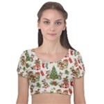 Christmas Texture, Pattern, Red, Tree, Craciun, Green, Christmas Velvet Short Sleeve Crop Top 