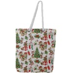 Christmas Texture, Pattern, Red, Tree, Craciun, Green, Christmas Full Print Rope Handle Tote (Large)