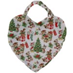 Christmas Texture, Pattern, Red, Tree, Craciun, Green, Christmas Giant Heart Shaped Tote