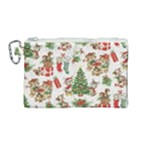 Christmas Texture, Pattern, Red, Tree, Craciun, Green, Christmas Canvas Cosmetic Bag (Medium)