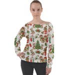 Christmas Texture, Pattern, Red, Tree, Craciun, Green, Christmas Off Shoulder Long Sleeve Velour Top