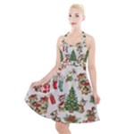 Christmas Texture, Pattern, Red, Tree, Craciun, Green, Christmas Halter Party Swing Dress 