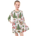 Christmas Texture, Pattern, Red, Tree, Craciun, Green, Christmas Kids  Quarter Sleeve Shirt Dress