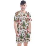 Christmas Texture, Pattern, Red, Tree, Craciun, Green, Christmas Men s Mesh T-Shirt and Shorts Set