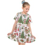 Christmas Texture, Pattern, Red, Tree, Craciun, Green, Christmas Kids  Short Sleeve Shirt Dress