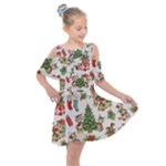 Christmas Texture, Pattern, Red, Tree, Craciun, Green, Christmas Kids  Shoulder Cutout Chiffon Dress