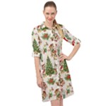 Christmas Texture, Pattern, Red, Tree, Craciun, Green, Christmas Long Sleeve Mini Shirt Dress