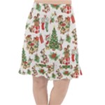 Christmas Texture, Pattern, Red, Tree, Craciun, Green, Christmas Fishtail Chiffon Skirt