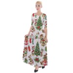 Christmas Texture, Pattern, Red, Tree, Craciun, Green, Christmas Half Sleeves Maxi Dress