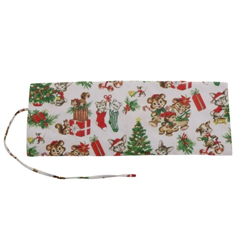 Christmas Texture, Pattern, Red, Tree, Craciun, Green, Christmas Roll Up Canvas Pencil Holder (S) from ArtsNow.com