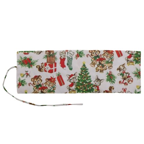 Christmas Texture, Pattern, Red, Tree, Craciun, Green, Christmas Roll Up Canvas Pencil Holder (M) from ArtsNow.com