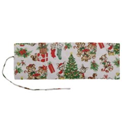 Christmas Texture, Pattern, Red, Tree, Craciun, Green, Christmas Roll Up Canvas Pencil Holder (M) from ArtsNow.com