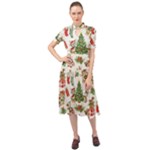 Christmas Texture, Pattern, Red, Tree, Craciun, Green, Christmas Keyhole Neckline Chiffon Dress