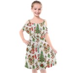 Christmas Texture, Pattern, Red, Tree, Craciun, Green, Christmas Kids  Cut Out Shoulders Chiffon Dress