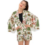 Christmas Texture, Pattern, Red, Tree, Craciun, Green, Christmas Long Sleeve Kimono