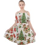 Christmas Texture, Pattern, Red, Tree, Craciun, Green, Christmas Cut Out Shoulders Dress