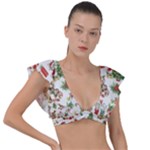 Christmas Texture, Pattern, Red, Tree, Craciun, Green, Christmas Plunge Frill Sleeve Bikini Top