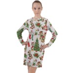 Christmas Texture, Pattern, Red, Tree, Craciun, Green, Christmas Long Sleeve Hoodie Dress