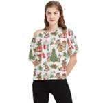 Christmas Texture, Pattern, Red, Tree, Craciun, Green, Christmas One Shoulder Cut Out T-Shirt