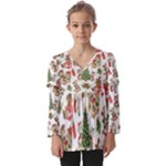 Christmas Texture, Pattern, Red, Tree, Craciun, Green, Christmas Kids  V Neck Casual Top