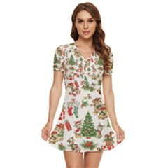 V-Neck High Waist Chiffon Mini Dress 