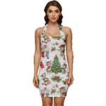 Christmas Texture, Pattern, Red, Tree, Craciun, Green, Christmas Sleeveless Wide Square Neckline Ruched Bodycon Dress