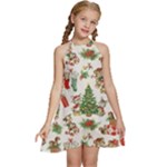 Christmas Texture, Pattern, Red, Tree, Craciun, Green, Christmas Kids  Halter Collar Waist Tie Chiffon Dress