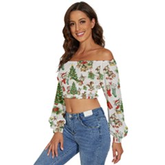 Long Sleeve Crinkled Weave Crop Top 