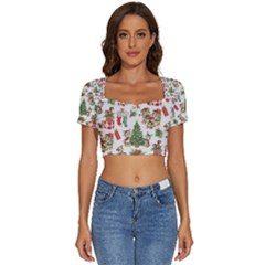 Short Sleeve Square Neckline Crop Top  