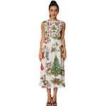 Christmas Texture, Pattern, Red, Tree, Craciun, Green, Christmas Sleeveless Round Neck Midi Dress