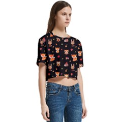 Women s Round Neck Short Sleeve Crop Top 