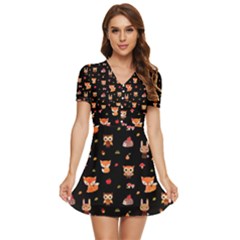 V-Neck High Waist Chiffon Mini Dress 