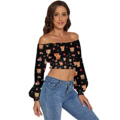 Long Sleeve Crinkled Weave Crop Top 