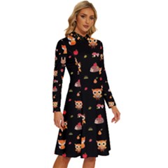 Long Sleeve Shirt Collar A-Line Dress 