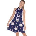 Cute Bunny Pattern, Easter, Koteto Sleeveless Halter Neck A-Line Dress