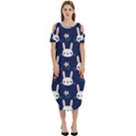 Cute Bunny Pattern, Easter, Koteto Cold Shoulder Loose Fit Dress With Pockets