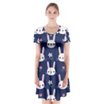 Cute Bunny Pattern, Easter, Koteto Short Sleeve V-neck Flare Dress