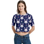 Cute Bunny Pattern, Easter, Koteto Women s Round Neck Short Sleeve Crop Top