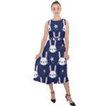 Cute Bunny Pattern, Easter, Koteto Midi Tie-Back Chiffon Dress