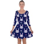 Cute Bunny Pattern, Easter, Koteto Quarter Sleeve Skater Dress