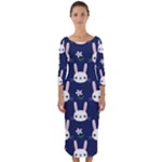 Cute Bunny Pattern, Easter, Koteto Quarter Sleeve Midi Bodycon Dress