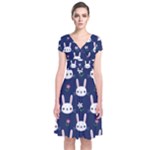 Cute Bunny Pattern, Easter, Koteto Short Sleeve Front Wrap Dress