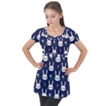 Cute Bunny Pattern, Easter, Koteto Puff Sleeve Tunic Top