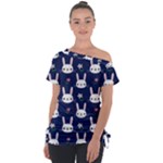 Cute Bunny Pattern, Easter, Koteto Off Shoulder Tie-Up T-Shirt