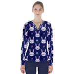 Cute Bunny Pattern, Easter, Koteto V-Neck Long Sleeve Top