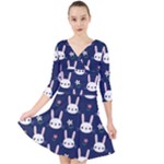 Cute Bunny Pattern, Easter, Koteto Quarter Sleeve Front Wrap Dress