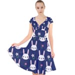 Cute Bunny Pattern, Easter, Koteto Cap Sleeve Front Wrap Midi Dress