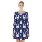 Cute Bunny Pattern, Easter, Koteto Long Sleeve Velvet V-neck Dress