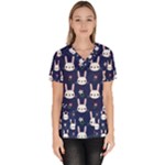 Cute Bunny Pattern, Easter, Koteto Women s V-Neck Scrub Top